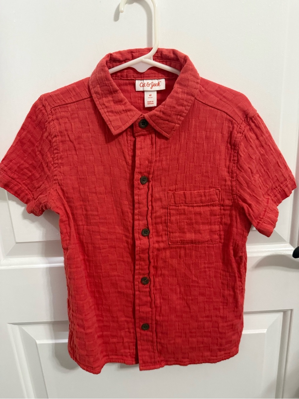 Cat & Jack Coral-Red Short Sleeve Button Down Shirt